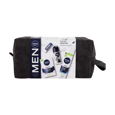 Nivea Men Feeling Sensitive 100Ml Aftershave Balm Men Sensitive 100 Ml + Shaving Gel Men Sensitive 200 Ml + Antiperspirant Roll-On Black & White Invisible Original 50 Ml + Labello Men Active Lip Balm 4,8 G + Cosmetic Bag Pour Homme  Cosmetic Bag(Aftershav